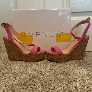 VENUS Pink Cork Wedge Sandals